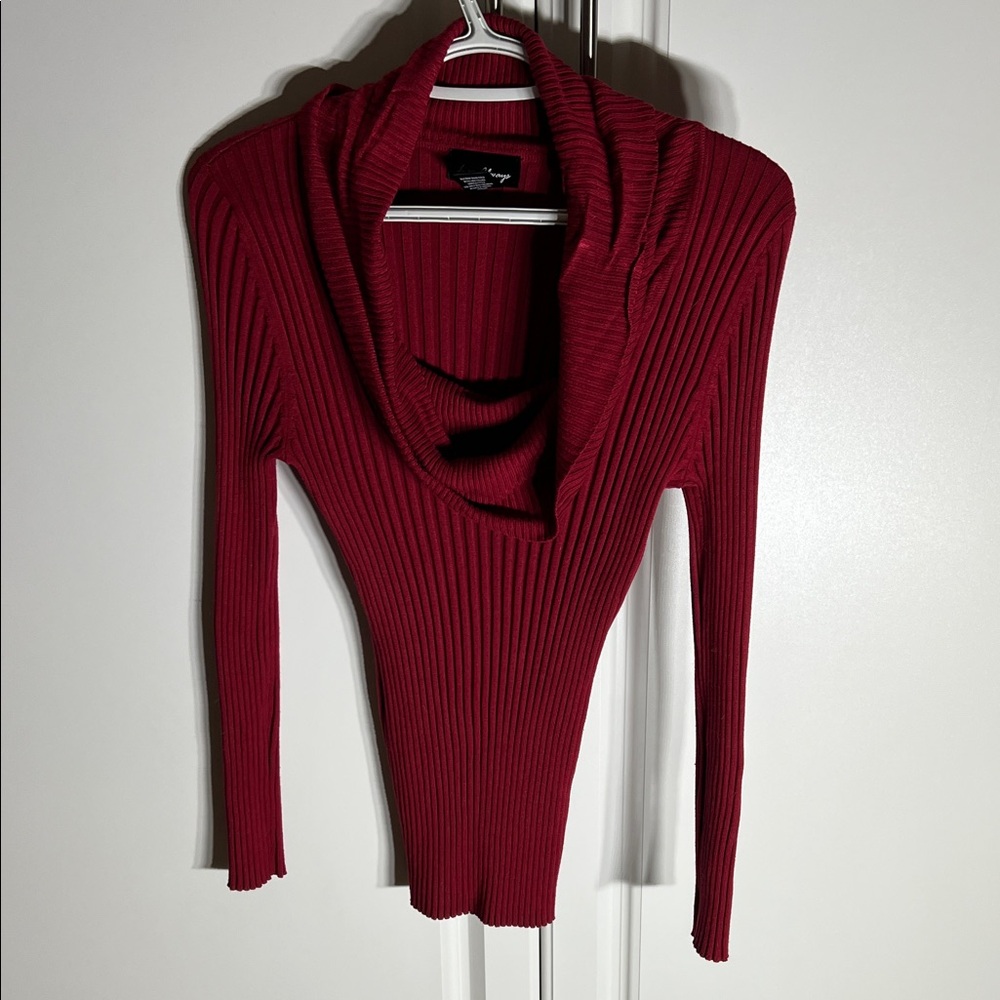 Elegant Red Cowl Neck Sweater